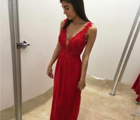 V Neck Appliques Chiffon Prom Dress LBQ0941 main image 1