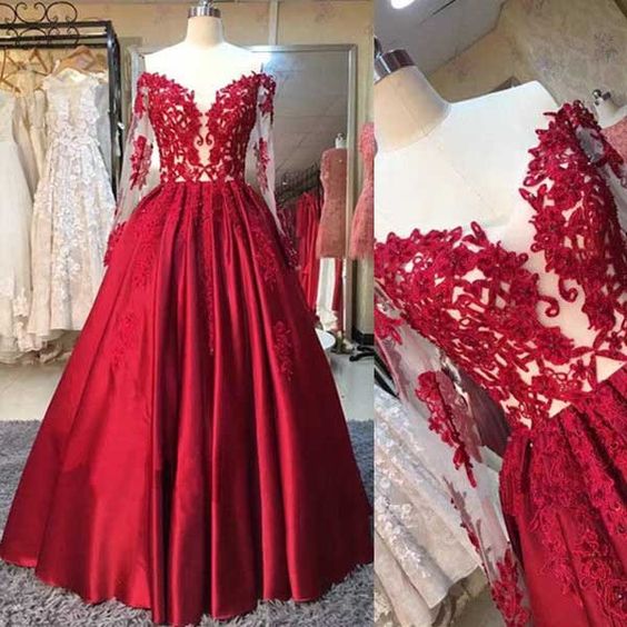 Red Long Sleeve Puffy Dress