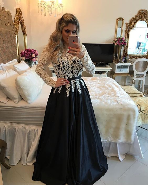 white gown with black lace