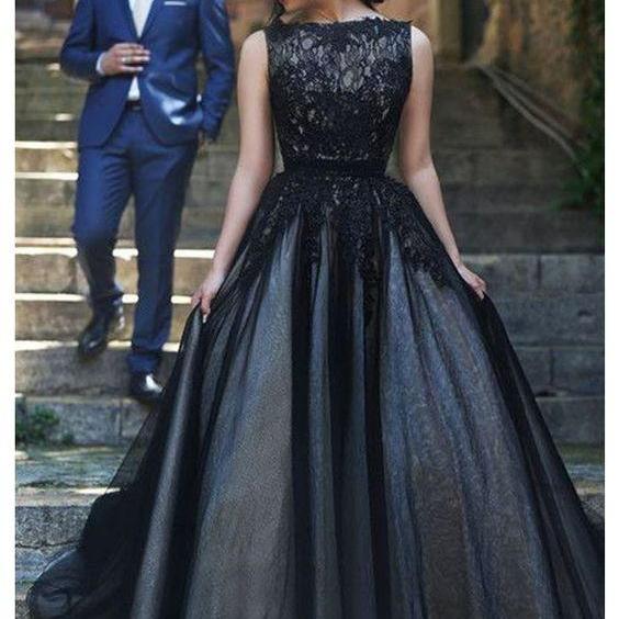 Black Ball Gown,Lace Bodice Prom Dress,Custom Made Evening Dress on Luulla